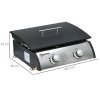 Outsunny Gas Plancha Grill with 2 Stainless Steel Burner, 10kW, Portable Tabletop Gas BBQ with Non-Stick Griddle for Camping Picnic Garden Party Festival