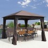 Outsunny 3 x 3(m) Garden Gazebo, Outdoor Gazebo Canopy Shelter with Curtains and Steel Frame for Lawn, Yard and Deck, Coffee