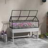 Outsunny Raised Garden Bed with Cold Frame Greenhouse, Elevated Wood Planter Box with Polycarbonate Panel and Top Vent for Vegetables, Flowers, Herbs, 120 x 60 x 103cm, Distressed Grey