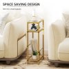 HOMCOM 3-Tier Side Table, Narrow End Table with Storage Shelf and Tempered Glass Tabletop for Small Spaces, Bedroom, Living Room, Entryway, Gold Tone