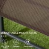 Outsunny Garden Bistro Set, 3 Pieces Table and Chairs Set, Outdoor Garden Furniture with Foldable Breathable Mesh Fabric Armchairs & Glass Top Coffee Table, Brown
