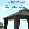 Outsunny 3 x 3 (m) Outdoor Polycarbonate Gazebo, Double?Roof Hard Top Gazebo with?Galvanised Steel Frame, Nettings?&?Curtains for Garden, Lawn, Patio and Deck, Dark Grey