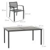 Outsunny 6 Seater Garden Dining Set, Stackable Armchairs and Wood-like Top Table, Space-Saving Outdoor Table and Chairs with Breathable Mesh Seat, Garden Furniture Set, Grey