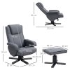 HOMCOM Rocker Swivel Recliner Chair with Footstool, Linen Fabric Recliner Armchair with Ottoman, Wood Base, Upholstered Reclining Chair for Living Room, Bedroom, Office, Charcoal Grey