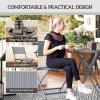 Outsunny 3 Pieces Outdoor Bistro Set, Glass Top Outdoor Table and 2 Folding Chairs, Garden Furniture Set with Protecting Feet, Steel Frame, Easy Clean, Grey