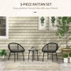 Outsunny 3 Pieces Rattan Bistro Set, Wicker Garden Furniture Set with Round Metal Top Coffee Table and Chairs, Washable Cushions for Outdoor, Patio, Balcony, Black
