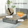 HOMCOM Double Ottoman Bed Frame with Hydraulic Lifting Storage, Wheeled Drawer, Adjustable Velvet Upholstered Headboard, Wooden Slats Mattress Foundation, No Box Spring Needed, Grey
