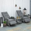 Outsunny 3 Pieces Rattan Bistro Set, Wicker Balcony Furniture Set with Reclining Sun Loungers, 2-Tier Coffee Table and Cushions, 2 Seater Garden Furniture for Outdoor Patio Balcony, Mixed Grey