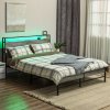 HOMCOM 5ft King Size Bed Frame with LED Lights and Charging Station, Platform Bed Frame with Storage Headboard, Steel Slat Support, No Box Spring Needed, Easy Assembly, Cement Grey