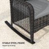 Outsunny Garden Rocking Chair, Outdoor Rattan Rocker Lounge Chair with Seat and Back Cushions, Patio Armchair Seat with All-weather Wicker, Steel Frame for Porch Balcony, Light Grey