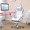 Vinsetto Computer Gaming Chair, PU Leather Office Desk Chair with Footrest, Swivel Wheels, 135?? Reclining Back, Lumbar Support, Headrest for Home, White and Purple
