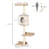 PawHut Cat Tree for Indoor Cats, Wall Mounted Cat Shelf w/ Perch, Cat House, Scratching Post - Beige