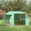 Outsunny 3 x 3 x 2 m Polytunnel Greenhouse with Roll-up Side Walls, Walk-in Grow House Tent with Steel Frame, Reinforced Cover, Zipped Door and 6 Mesh Windows for Garden, Green