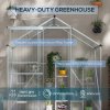 Outsunny 6 x 2.5ft Polycarbonate Greenhouse, Walk-In Green House with Sliding Door, 5-Level Roof Vent, Rain Gutter, Garden Plants Grow House with Aluminium Frame and Foundation, Silver