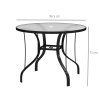 Outsunny Outdoor Dining Table with Parasol Hole, Tempered Glass Top Metal Frame Coffee Table, Round, 96.5 x 96.5 x 71 cm