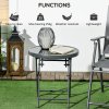 Outsunny ??45cm Garden Side Table, Outdoor Round Folding Patio Table with Imitation Marble Glass Top, Small Coffee Table, Black