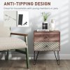 HOMCOM 2-Drawer Bedside Table, Boho Wooden Nightstand Storage Unit, Bedside Cabinet with Steel Frame, Sofa End Side Table for Living Room, Bedroom, Small Space, Rustic Brown