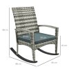 Outsunny PE Rattan Garden Rocking Chair, Outdoor Rocking with Cushion, 160 KG Capacity Wicker Garden Armchair Rocker with Metal Frame for Patio, Porch, Balcony, Light Grey