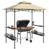 Outsunny 8' x 5' Grill Gazebo Canopy, Double Tiered Outdoor BBQ Gazebo Shelter with 2 Side Shelves, Storage Baskets, Hook for Garden, Patio, Barbecue, Picnic, Beige