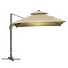 Outsunny 3 x 3(m) Cantilever Roma Parasol Garden Sun Umbrella, Two-tier 250g Polyester Sun Shade with LED Solar Light, Aluminium Frame, Cross Base 360 Degrees Rotating Khaki