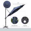 Outsunny 3(m) Cantilever Roma Parasol Garden Sun Umbrella Outdoor Patio with 360 Rotation Crank & Tilt Aluminium Frame LED Solar Light Cross Base, Blue