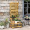 Outsunny 2 Tier Wooden Plant Stand with Trellis, Freestanding Raised Garden Bed for Climbing Plants, Planter Box to Grow Vegetables, Herbs and Flowers for Garden, Patio, Yellow