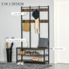 HOMCOM Coat Rack Stand, Free Standing Hall Tree, Coat Stand with Hooks, Bench and Shoe Rack, 100cm x 40cm x 184cm, Industrial Style, Rustic Brown and Black