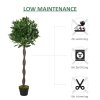 Outsunny Artificial Bay Laurel Topiary Trees w/ Pot Fake, Set Of 2 120cm/4FT Indoor Outdoor Greenery Plant Home Office Garden Decor Green