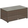 Outsunny Outdoor Coffee Table, PE Rattan Side Table with Tempered Glass Top, Wicker Rectangular Garden Coffee Table End Table with Steel Frame for Patio, Balcony, 90 x 50 x 38cm, Brown