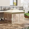 Outsunny 3 x 3(m) Pop Up Gazebo with Sides, 20 Solar-Powered LED Lights, Netting, Roller Bag, 4 Weight Bags, Marquee Party Tent, Height Adjustable Instant Event Shelter, Khaki