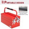 DURHAND Metal Tool Box 3 Tier 5 Tray Professional Portable Storage Cabinet Workshop Cantilever Toolbox with Carry Handle, 45cmx20cmx34.5cm, Red