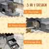PawHut Dog Steps for Bed, 3 Step Pet Stairs with Kitten House and 2 Storage Boxes, 3 in 1 Dog Ramp for Sofa with Washable Plush Cushion, Light Grey