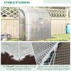 Outsunny Walk-In Lean to Wall Greenhouse with Windows and Doors, Outdoor Green House with 3 Tiers 4 Wired Shelves, 200L x 100W x 215Hcm, White