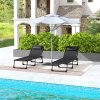 Outsunny 2 Piece Foldable Sun Lounger, Outdoor 4 Level Adjustable Backrest Reclining Chaise Chair, Steel Frame Recliner Chair for Camping, Hiking, Black