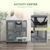PawHut Cat Cage House, Catio Cat Indoor Enclosure on Wheels, Weather-Resistant Wooden Kitty Cage with Platforms, Hammock, Light Grey
