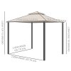 Outsunny 3 x 3 m Metal Gazebo, Garden Pavillion, Double Roof Outdoor Canopy Shelter with Mesh Sidewalls, Taupe