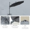 Outsunny 3(m) Cantilever Roma Parasol Patio Sun Umbrella with Crank & Tilt LED Solar Light Cross Base 360 Rotating Outdoor, Dark Grey