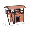 PawHut Outdoor Cat House Kitten Shelter Puppy Kennel with Balcony Stairs Asphalt Roof, 77 x 50 x 73 cm, Brown