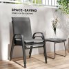 Outsunny 3 Pieces Outdoor Bistro Set, Patio Stackable Armchairs with Breathable Mesh Fabric and SPC Board Coffee Table, Light Grey
