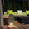 Outsunny Rattan Solar Lamp, Garden Solar Lantern with Auto On/Off Light, IP44 Waterproof, Decorative Outdoor Rattan Lamp for Porch, Pathway, Grey