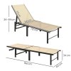 Outsunny Sun Loungers for Garden Set of 2, 5-Level Adjustable Reclining Sun Lounger Chairs, Flat Garden Lounger Sunbed with Texteline Seat, Steel Frame for Patio, Beach, Khaki