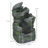Outsunny Solar Powered Garden Water Feature with LED Lights and Pump, 4 Tier Cascading Water Fountain for Indoor/Outdoor, Stacked Stone Rock Waterfall Ornament, 57cm Height, Dark Grey