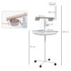 PawHut Bird Table, Bird Feeding Station with Wheels, Perches, Stainless Steel Feed Bowls, Round Tray for Indoor - White