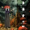 Outsunny 160 cm Life Size Halloween Animated Standing Witch & Skull Staff with Glowing LED Eyes & Head, Spooky Witch Scary Halloween Decorations, Battery Operated, Indoor Party Props