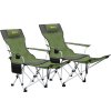 Outsunny Set of 2 Reclining Folding Camping Chair w/ Detachable Footrest, Storage Bag, Cup Holder & Headrest, Lightweight Portable Camp Chair for Beach, Picnic, Olive Green and Grey