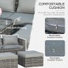 Outsunny 5 Piece Rattan Garden Furniture Set w/ 10cm Thick Cushions, Aluminium Frame Wicker Outdoor Balcony Sofa Set with Corner Armchairs, Ottomans, and Glass Top Table, Mixed Grey