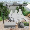 Outsunny Outdoor 2-in-1 Swing Chair Lounger 3 Seater Garden Swing Seat Bed Hammock Bed Convertible Tilt Canopy W/ Cushion, Light Grey
