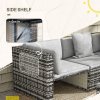 Outsunny 7 Pieces PE Rattan Garden Sofa Set Patio Furniture Set with Glass Table, Stools, Cushions, Pillows, for Outdoor Balcony, Mixed Grey