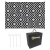 Outsunny Reversible Outdoor Rug with Carry Bag, Waterproof Plastic Straw Mat for Garden, Deck, RV, Picnic, Beach, Camping, 182 x 274cm, Black & White