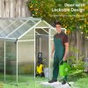 Outsunny 6 x 8ft Polycarbonate Greenhouse with Rain Gutters, Large Walk-In Green House with Door and Window, Garden Plants Grow House with Aluminium Frame and Foundation